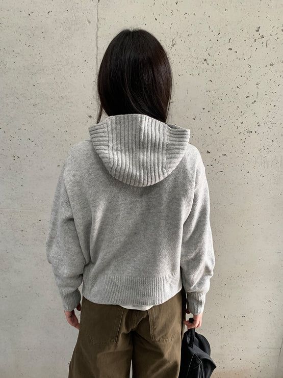 Mihro High Neck Hood Wool Knit Cardigan