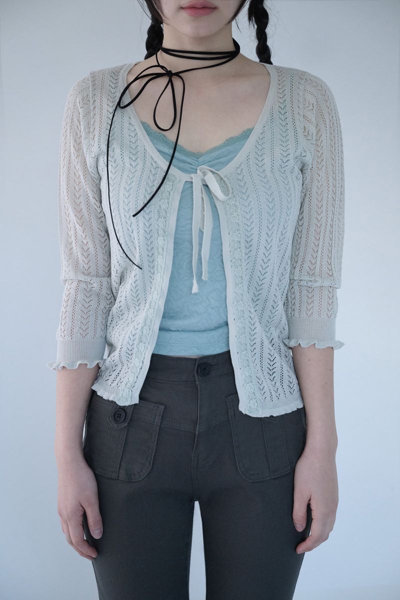 3/4 LACE KNIT CARDIGAN MISTY MINT