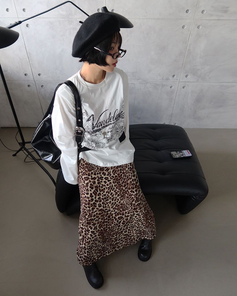leopard leopard print maxi long skirt