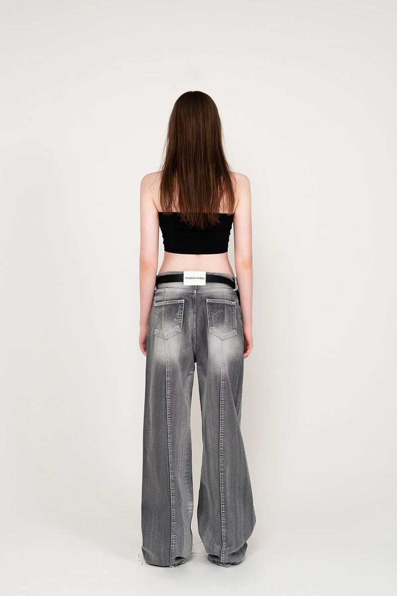 BACK-LINE WASHING DENIM JEANS (LIGHT GREY)
