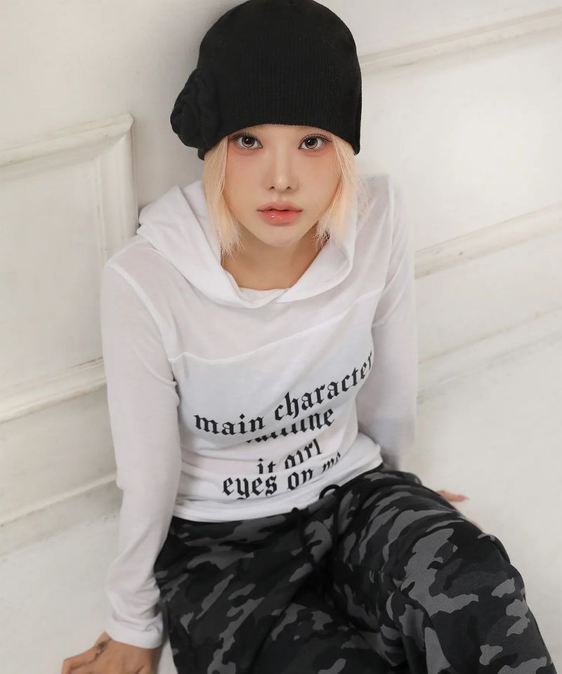 Lettering Hood Long Sleeve