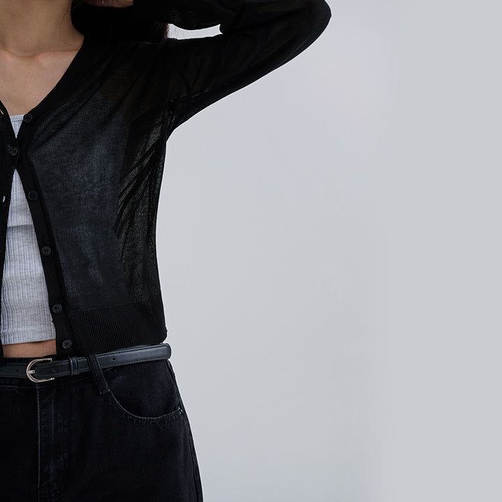 [Polia] Sheer V-neck Long Sleeve Cardigan - 8color