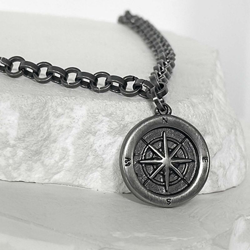 ss-compass motive bold chain necklace_SS BLACK