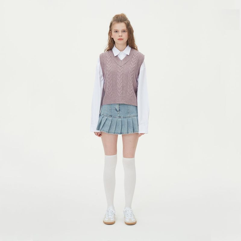 BLONDNINE(ブロンドナイン)の「CABLE KNIT VEST_PURPLE(Tops)」