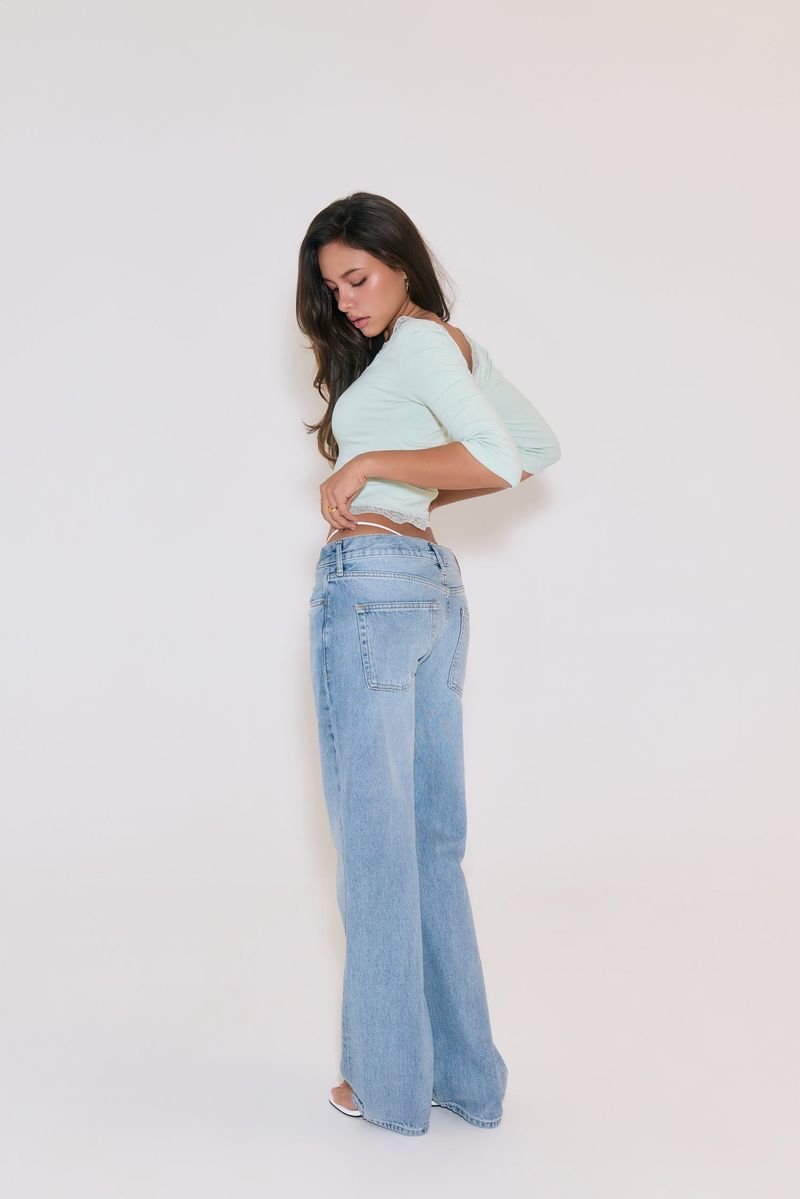 Sweetie Lace Trim 3/4 Sleeve Tee (Cream Mint)