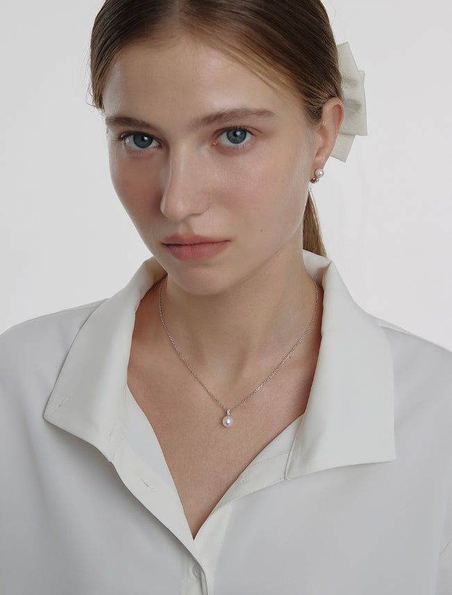 hyeres lor（イエール・ロール）の「25FW★ Essence Silver (W) Moissanite Freshwater Pearl Necklace 8mm（Accessories）」