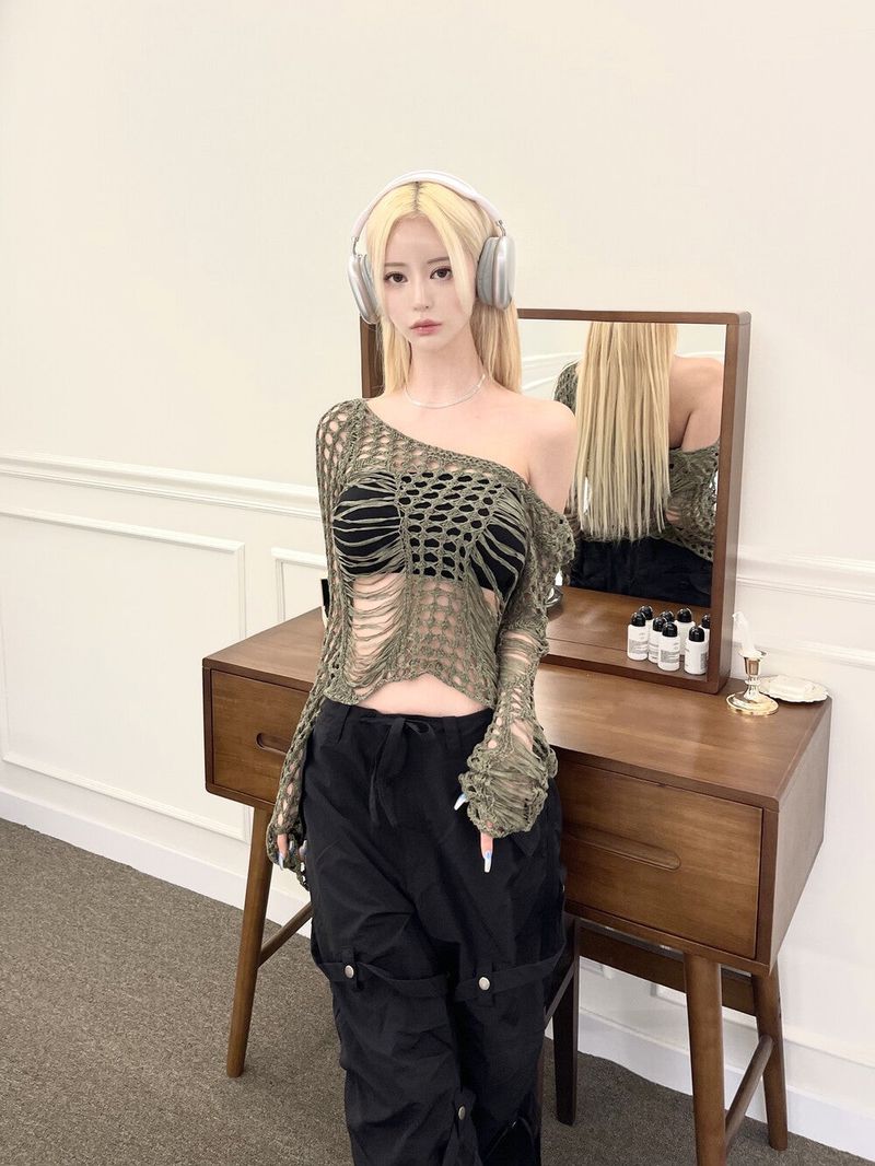 1329. Net damage summer knit (3color)