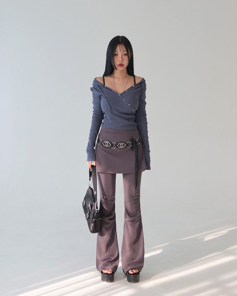 Crew Shirring Skirt Layered Bootcut Pants