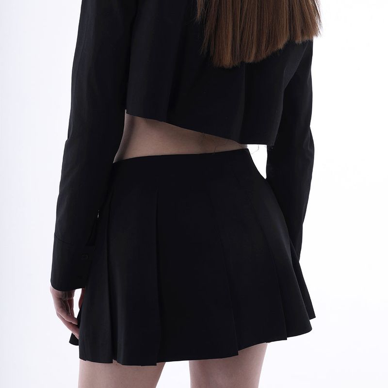 0 2 buckle key pleated skirt - BLACK