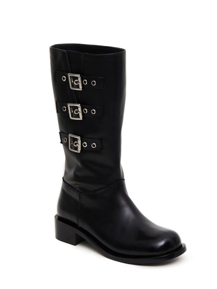 Three belted biker boots (black)