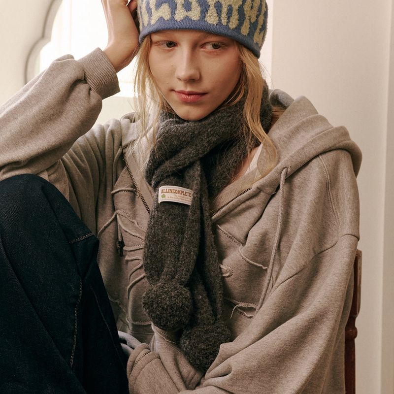 Marble Knit Mini Muffler (Charcoal)