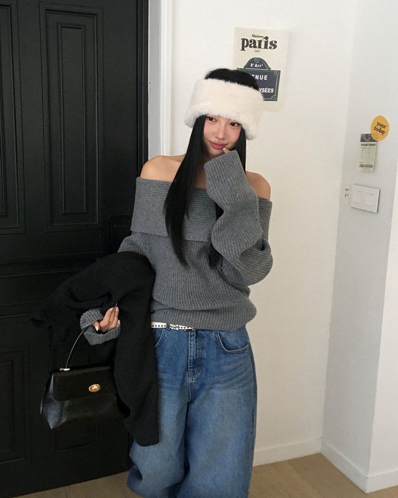 [ORIGINAL] DARE Off-Shoulder Rib Knit