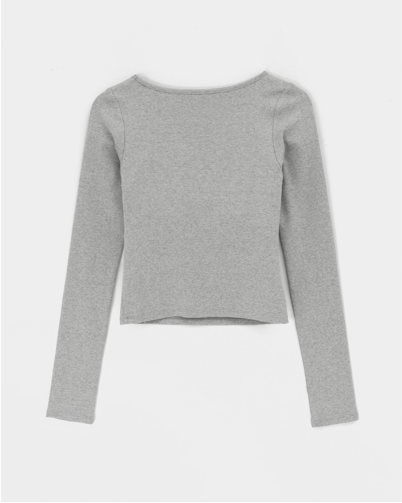 [B-BASIC] Soft U-neck Bra top Long-Sleeved T-shirt (Embedded)