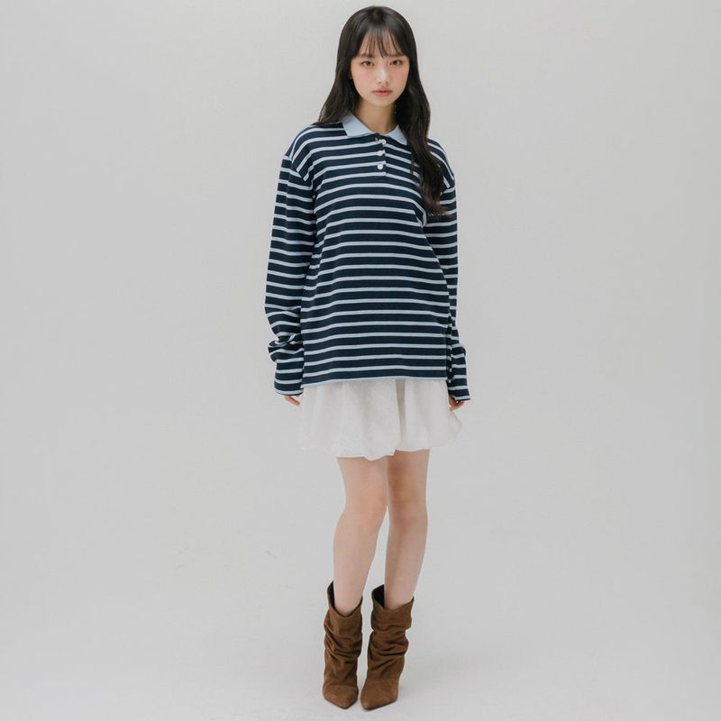 mellotory（メロートリー）の「ソフトカラーストライプTシャツ (ネイビー)（トップス）」
