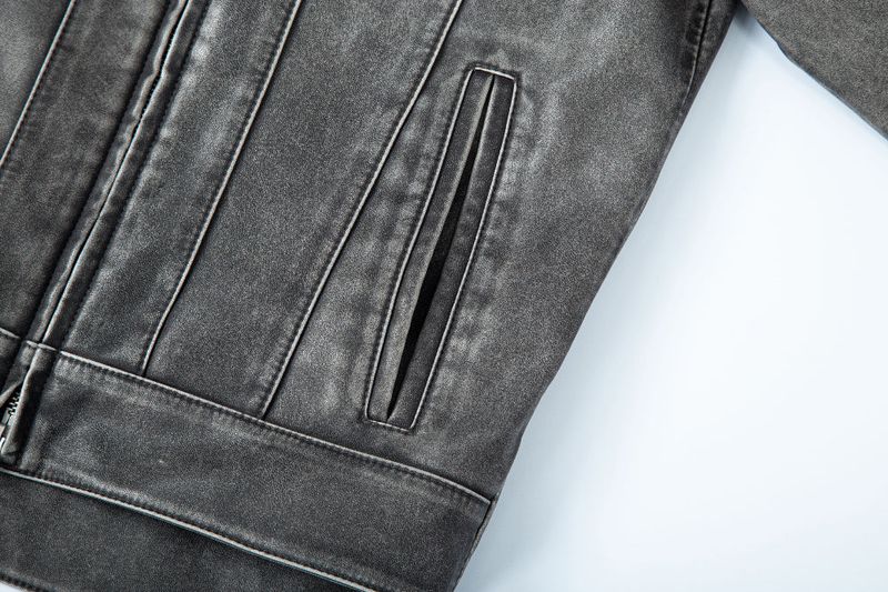  BIKER WASHING LEATHER JAKET L1 (GREY)