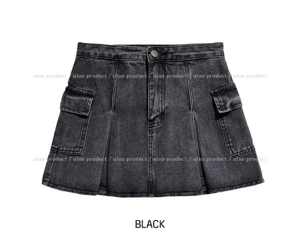 Pocket pleats A-line miniskirt