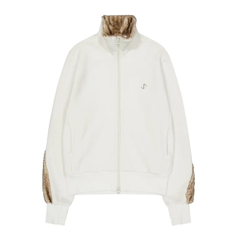 Fur Trim Jersey Zip-up / Ivory