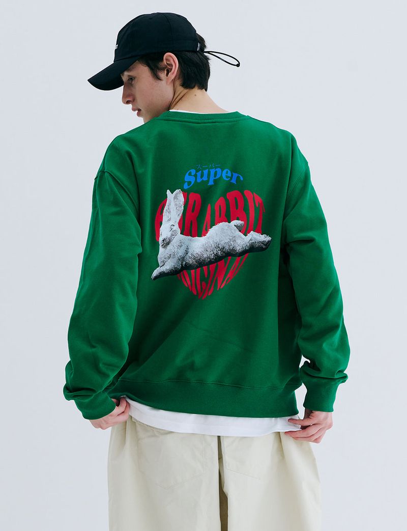 HEART RABBIT CREWNECK GREEN
