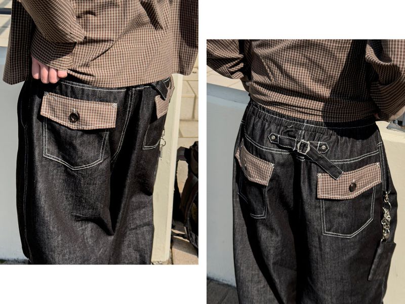 Hanel Check Flap Balloon Denim Pants