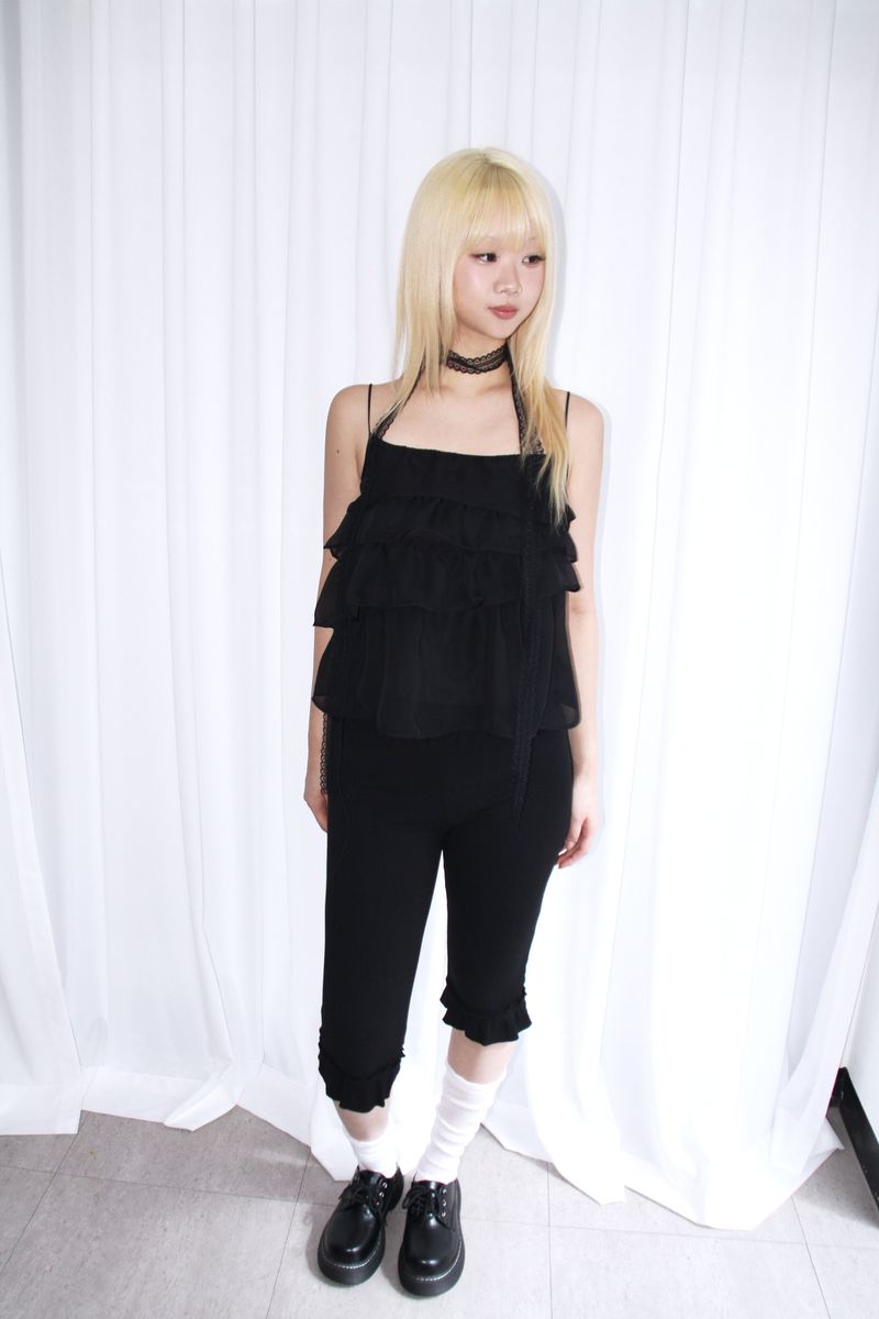 frill chiffon see-through sleeveless (2colors)