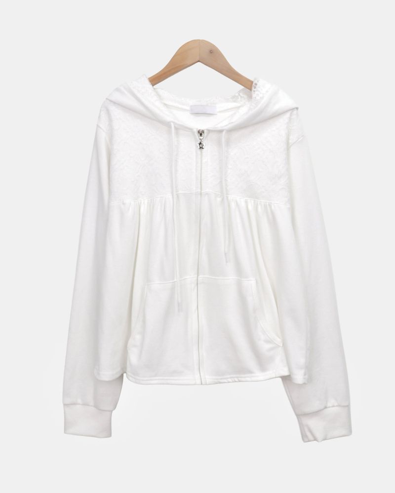 Nova Flower Lace Hooded Zip-Up