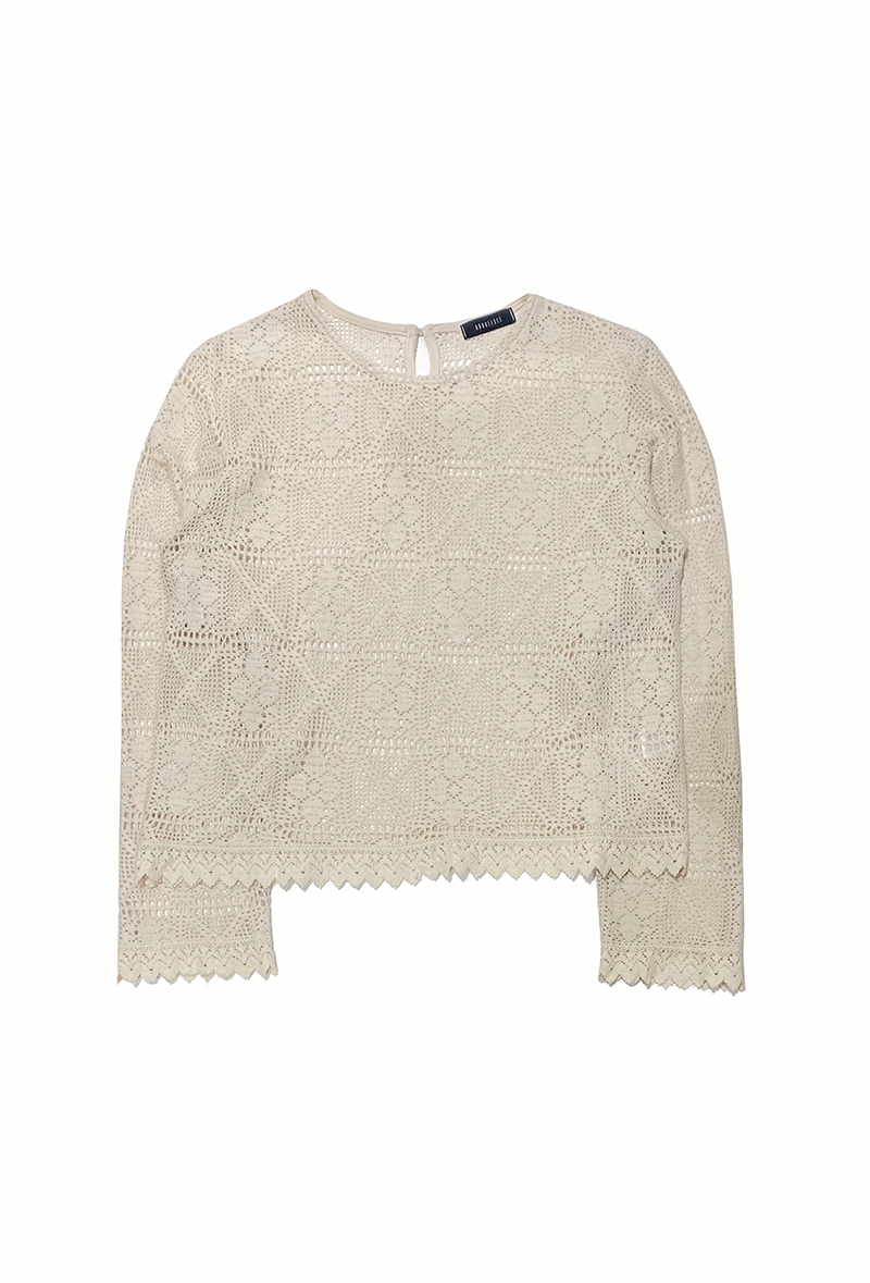 Crochet Lace Blouse Tee (Beige)