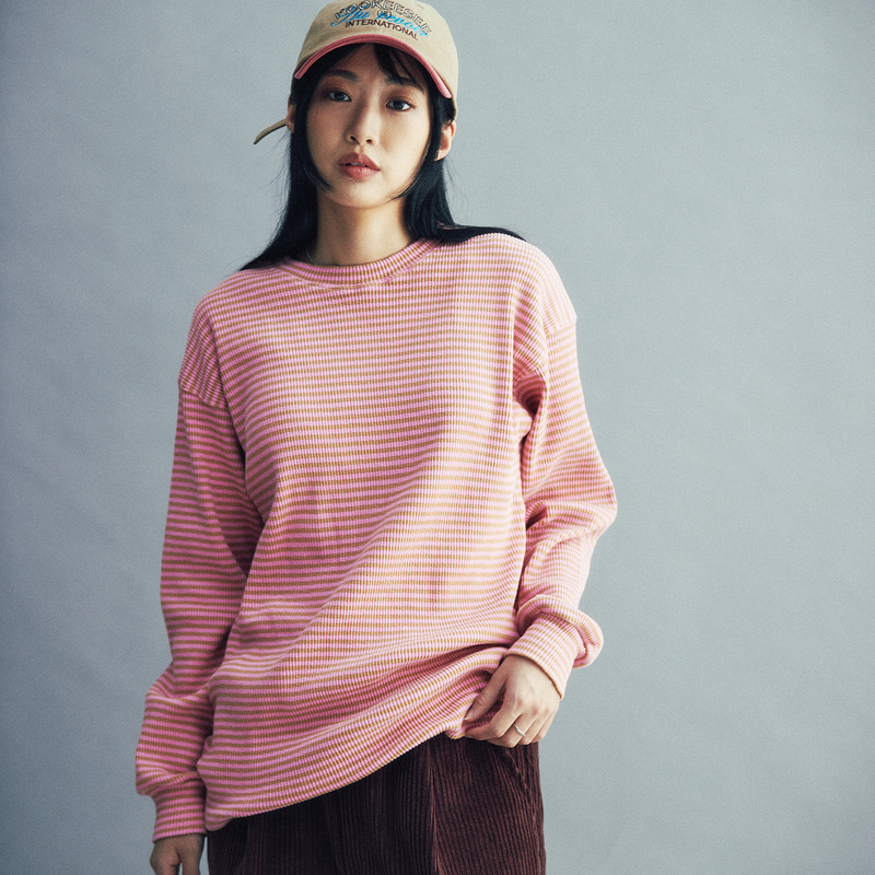 KOOKEESEE(クキシ)の「Stripe Long Sleeve Tee (Pink/Beige)(Tops)」