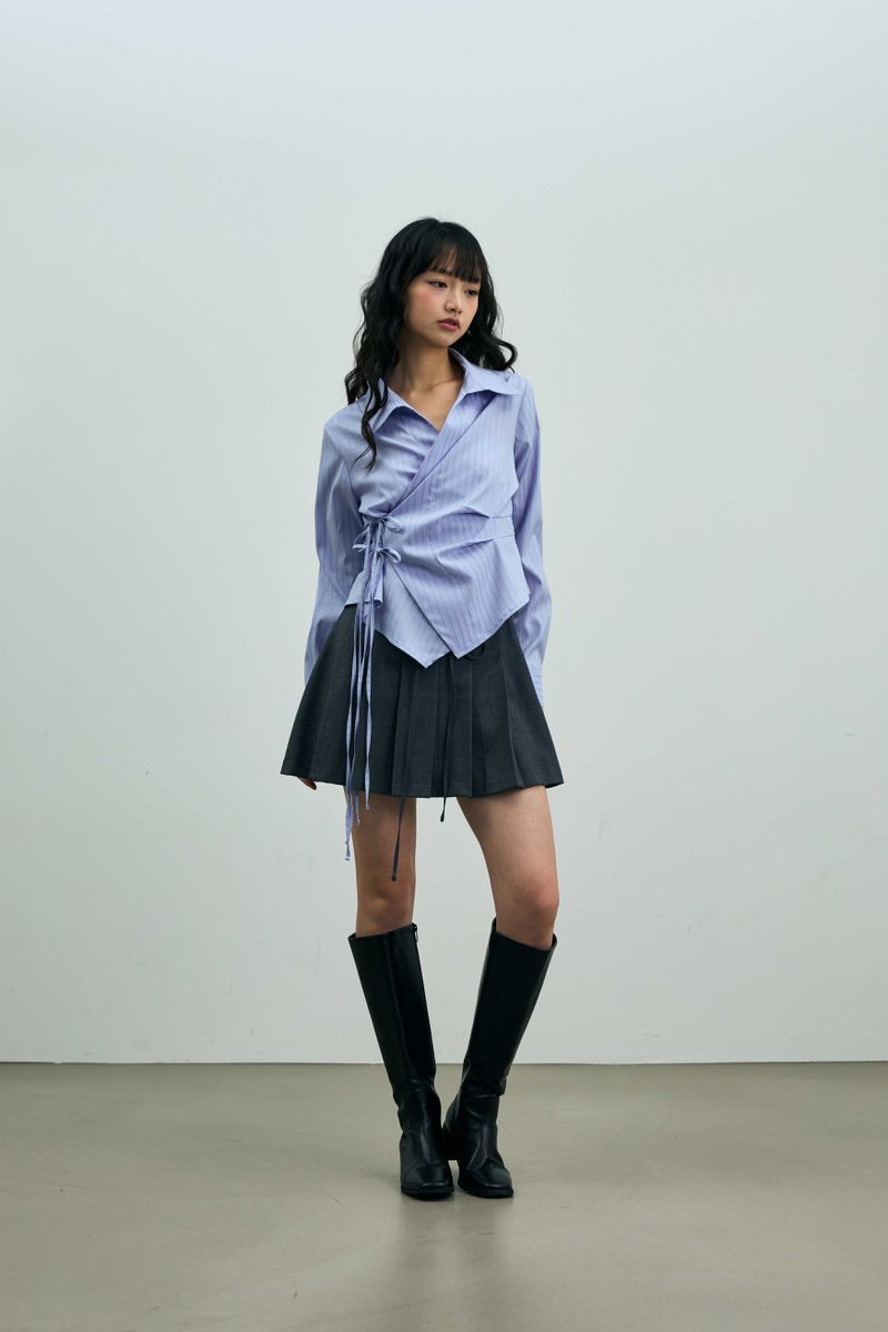 EVE STRIPE WRAP SHIRT / SKY BLUE