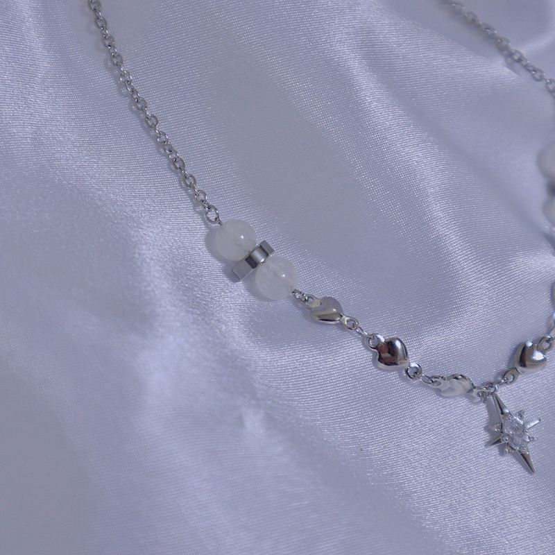 Crystal Heart White Jade Gemstone Necklace