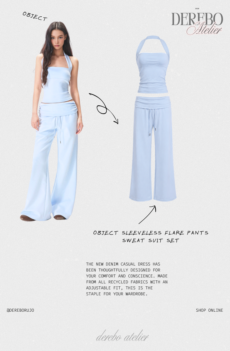 Object Sleeveless Flare Pants Sweat Suit Set (SET)