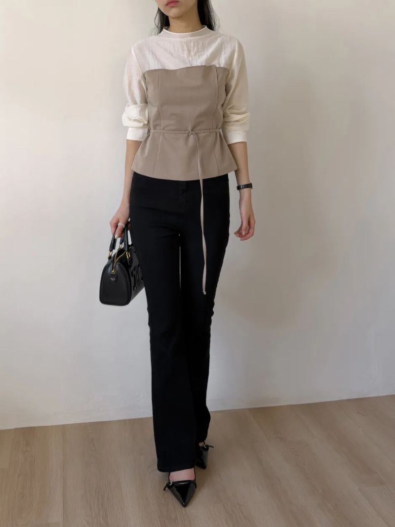 [Belt SET] Souffle Pintuck Layered Blouse