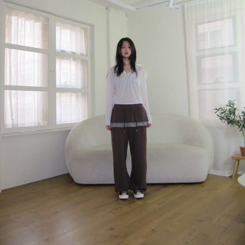 チェックラッフルスウェットパンツ