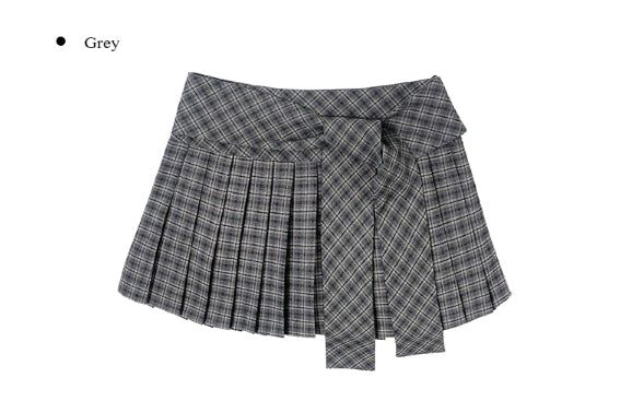 Chete Knot Check Pleats Mini Skirt