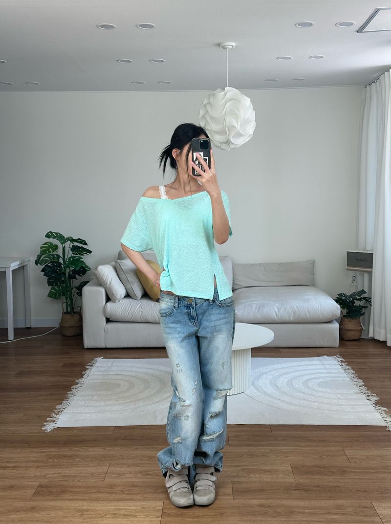 lowrise distressed denim