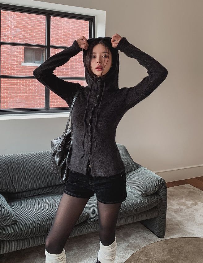 Tiddy High Neck Button Hood Cardigan