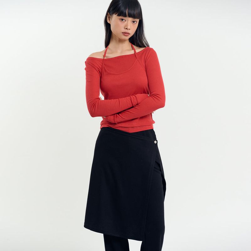 Wrap Skirt Pants Black