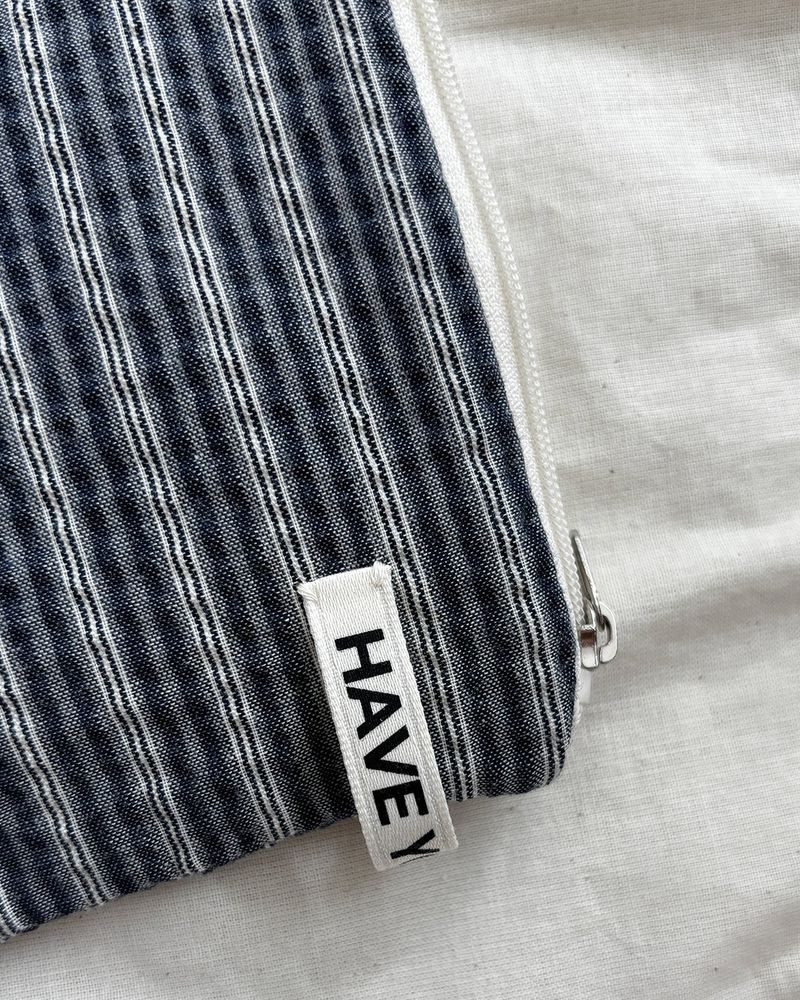 Plain stripe flat pouch - deep blue , S size