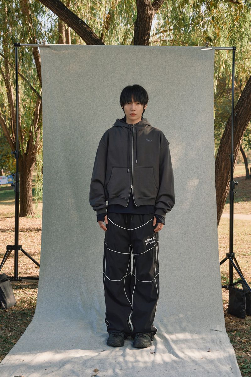 LAYERED STRING HOODIE ZIP-UP [DARK GRAY]
