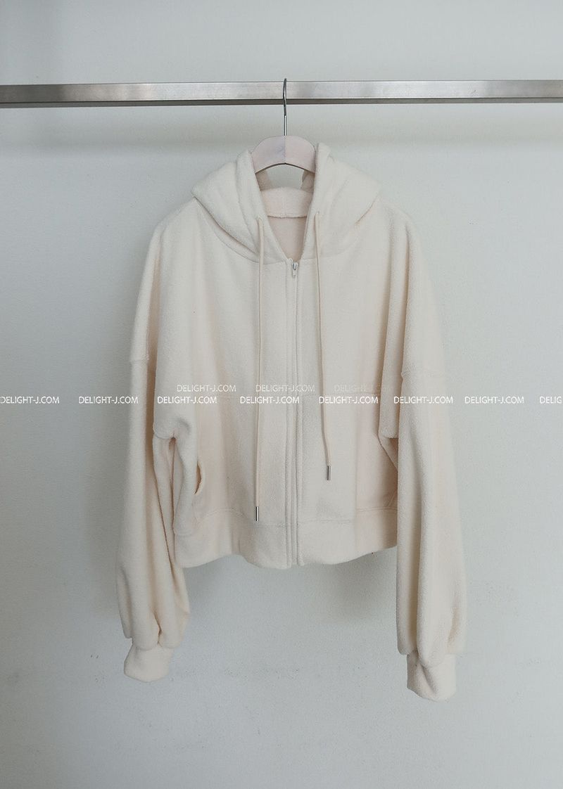 Fluffy fleece hooded zip-up jacket