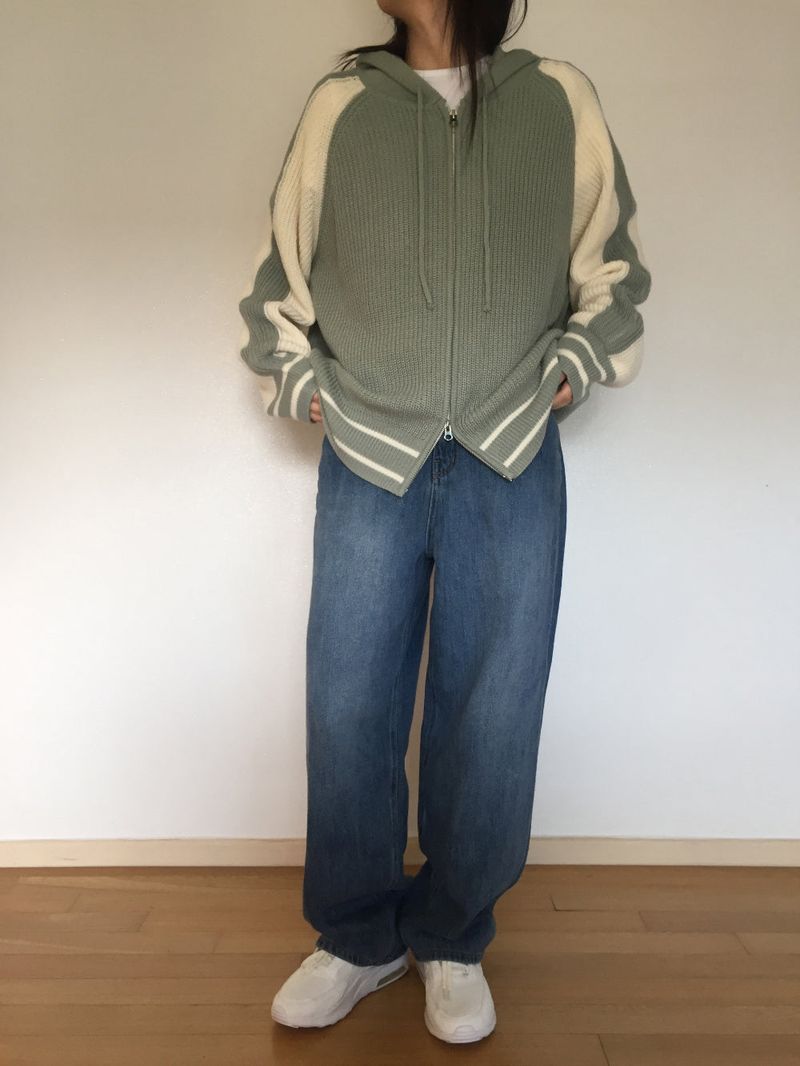 Coloring Hooded Zip-Up Knitwear (4 colors)