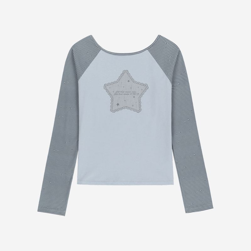 Stripe Raglan Long Sleeve / Blue Grey