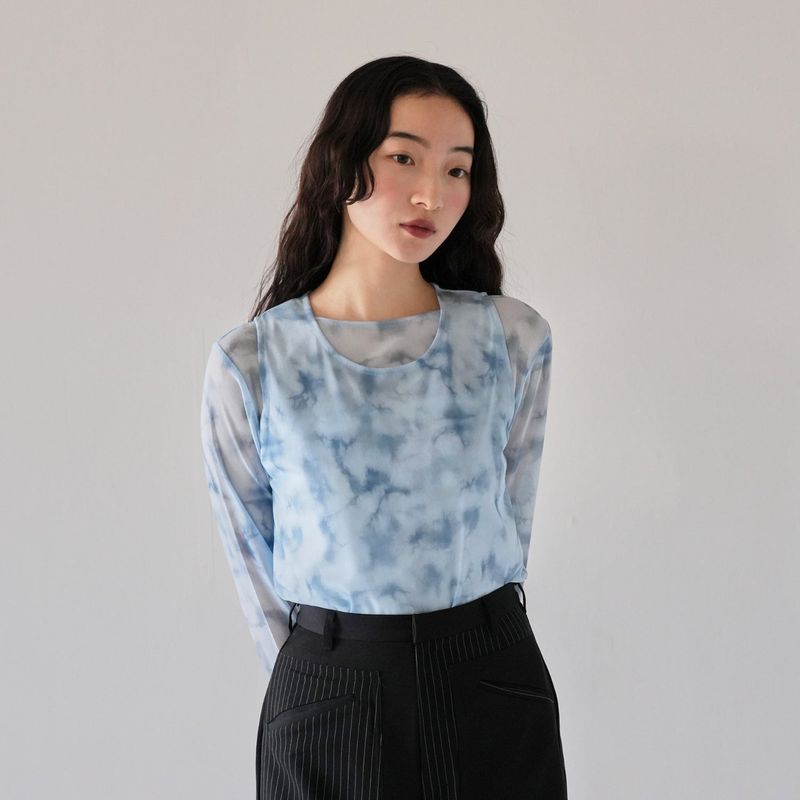 sheer marble layered tops