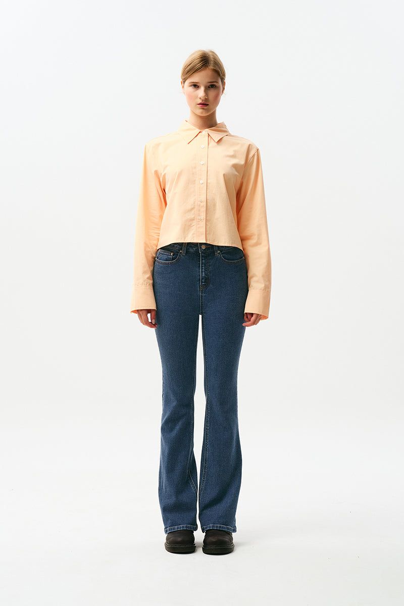 CHERRY BOOTS CUT DENIM PANTS [DARK BLUE]