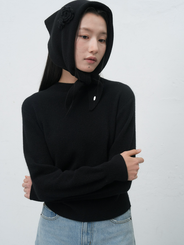 GENERAL IDEA（ジェネラルアイディア）の「handmade knit flower brooch set - black（Accessories）」