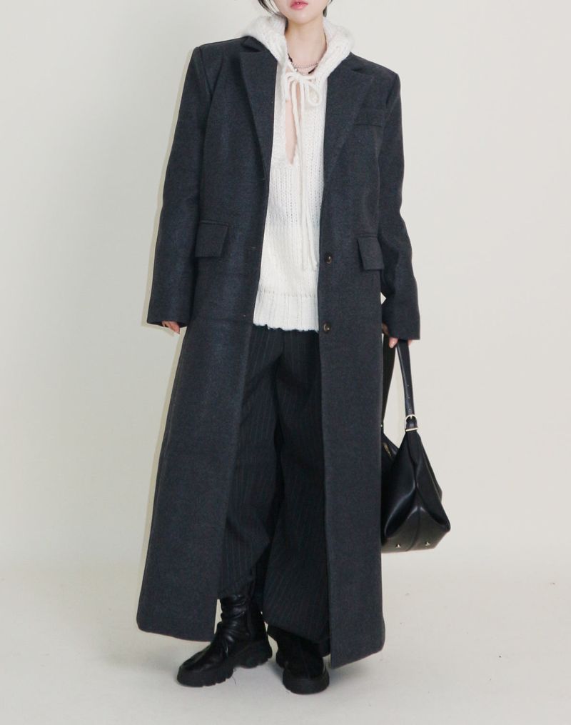Stutch Solid Wool Long Coat (Lining Fleece-lined)