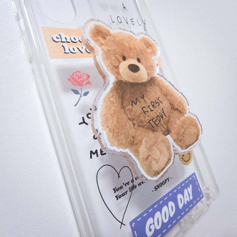 Clear Jelly Hard Phone Case - Fluffy Teddy [ iPhone,Galaxy] - colorful