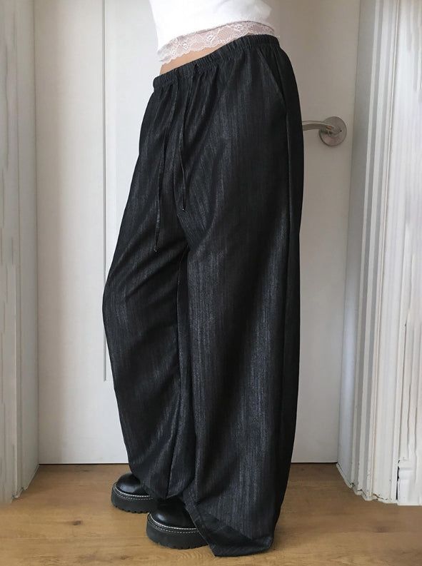 Appe Nonfade Banding Raw Wide Denim Pants