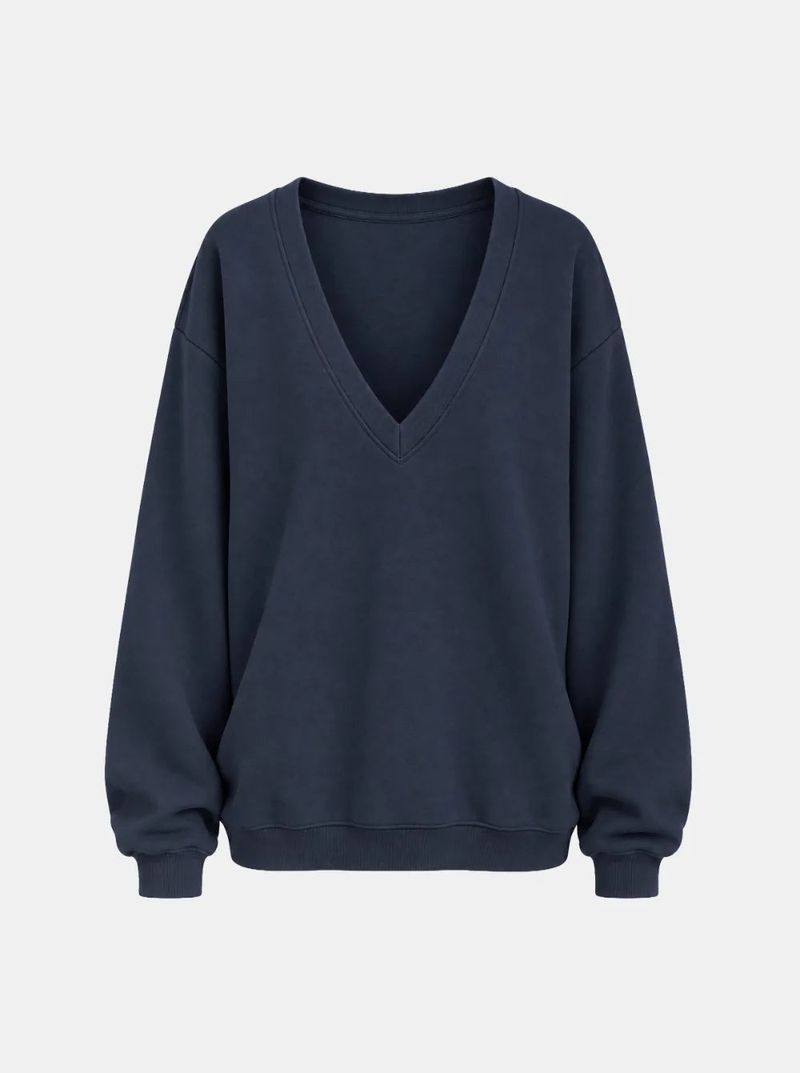 Deep V-Neck Loose Sweatshirt