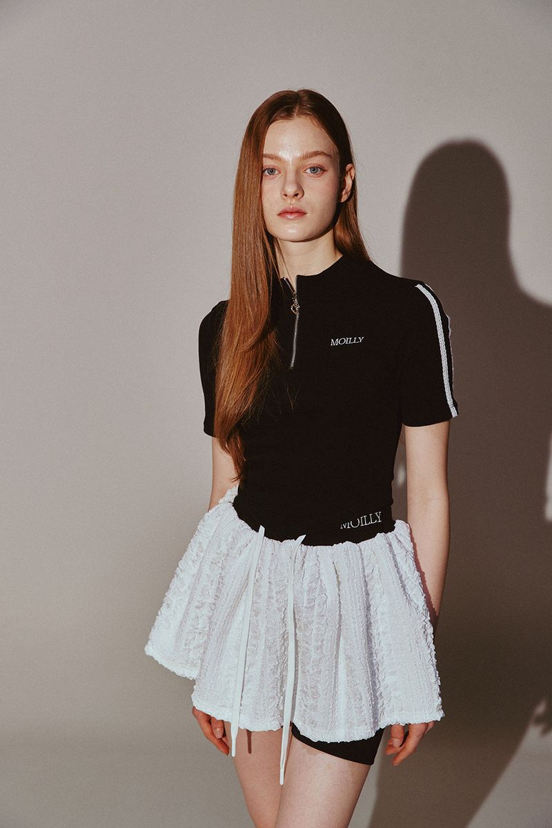 Frill Mini Shirring Skirt White