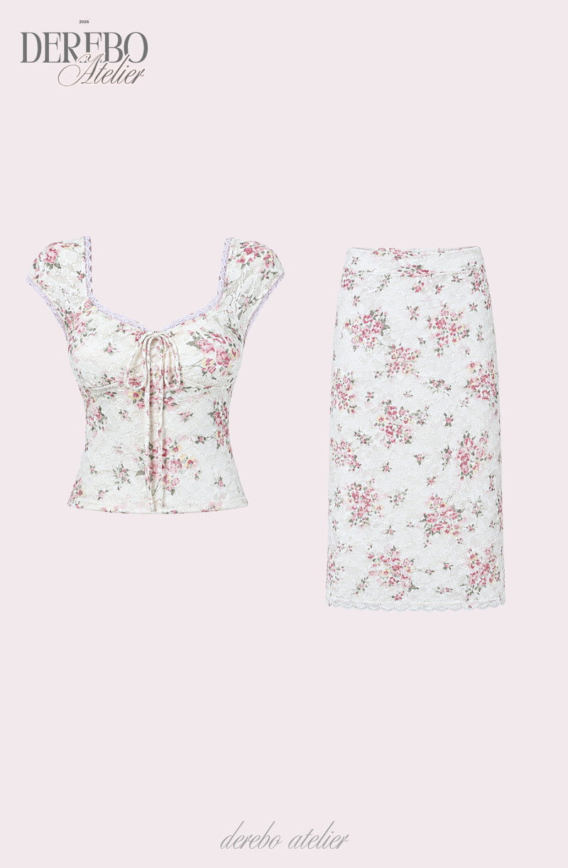 Antique Floral Perfume Skirt Two-Piece Set (blouse+skirt set)